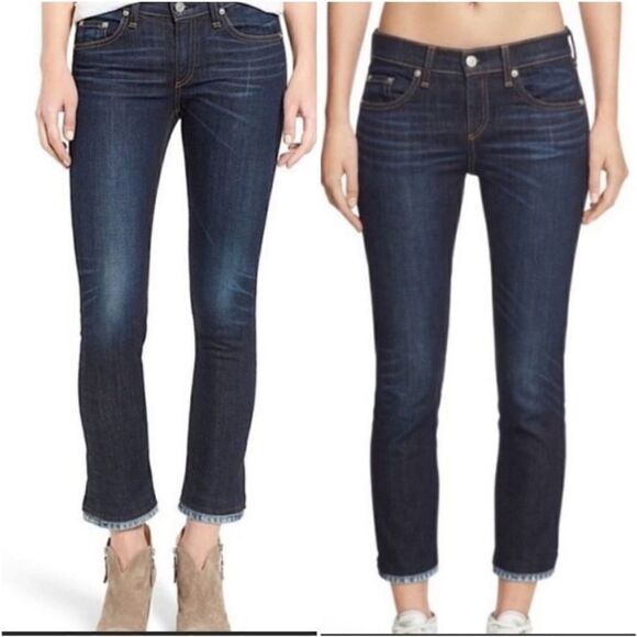 Rag & Bone Crop Jeans Serrano Dark Wash Blue Mid Rise Size 23 - Picture 1 of 13
